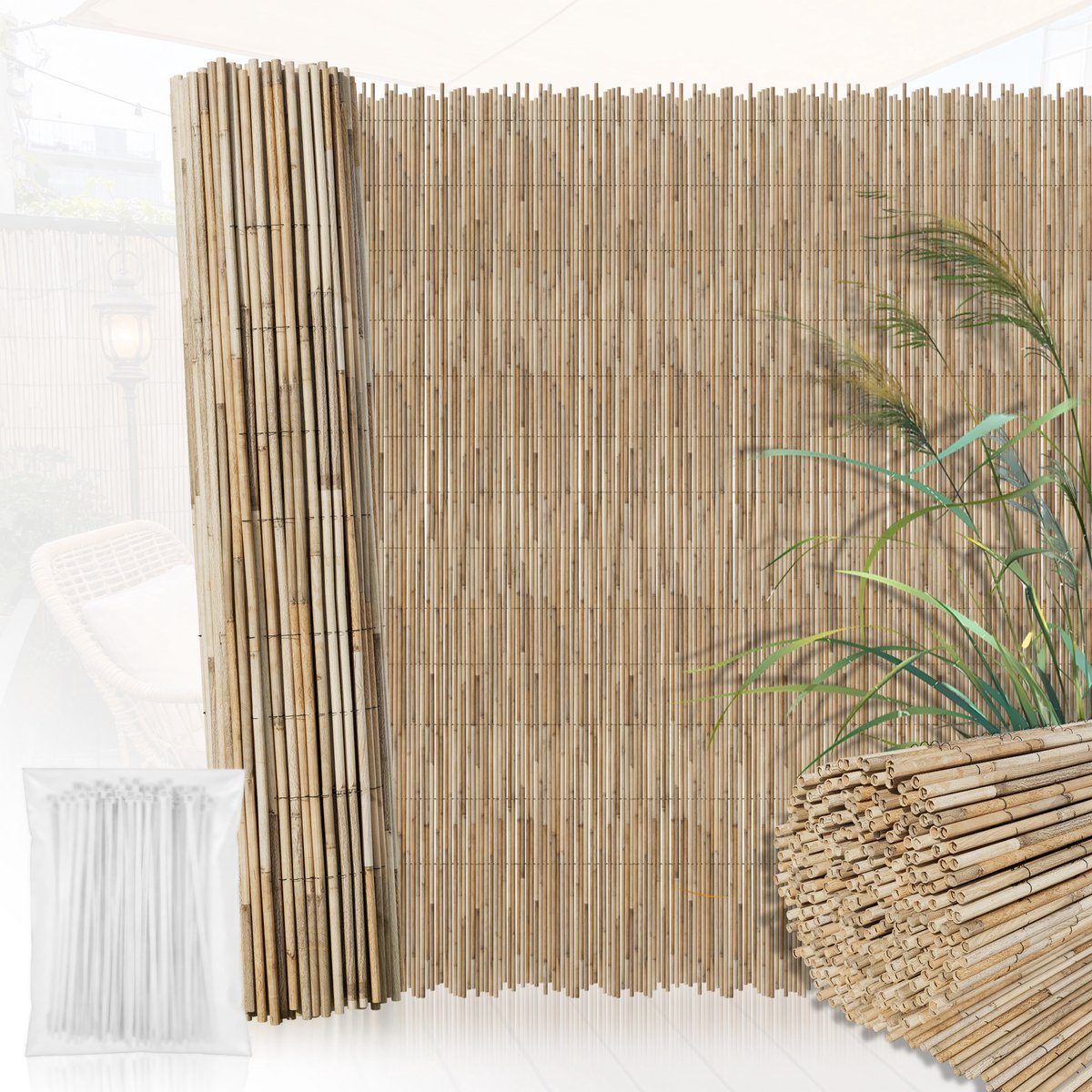ACXIN Rietmat Natuurlijke Schutting 300cm Zonwering Windscherm Privacy Scherm Voor Balkon Tuin Terras - 90x300cm