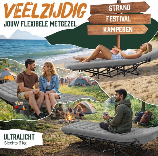 ELONEO inklapbaar veldbed met matras tot 200 kg draagvermogen campingbed logeerbed,grijs van Merkloos — afbeelding 4