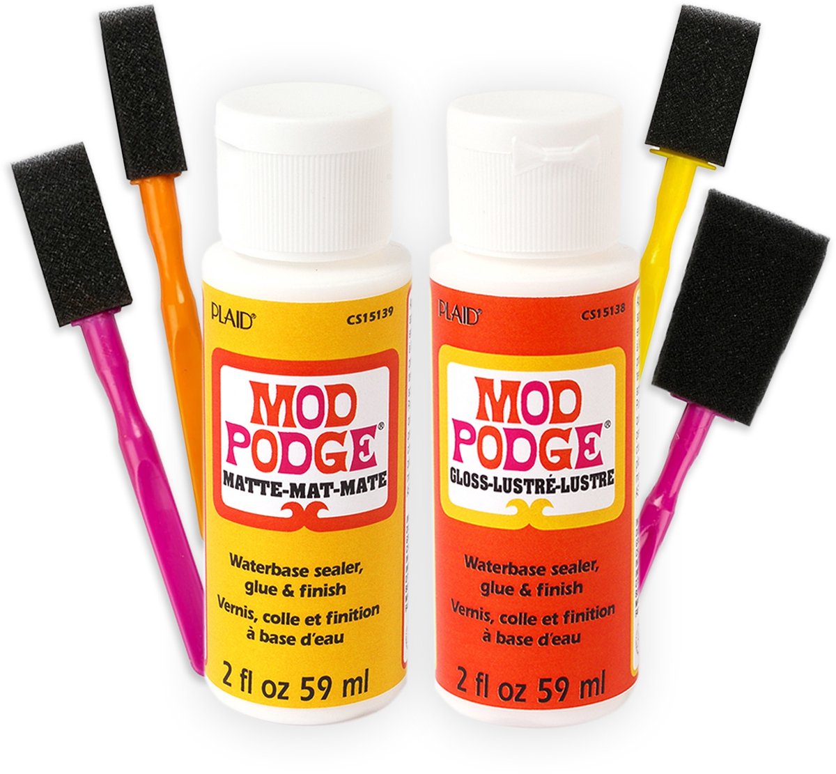 Mod Podge Starterset - Glanzend & Mat (2x 59ml) - Incl 4-delige Sponskwast Set - Decoupage Lijm & Vernis