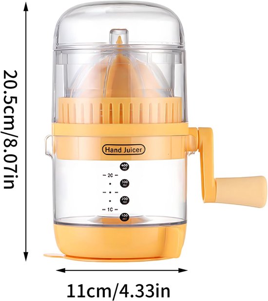 Hand Citruspers - Sap Machine - Vers Sap Maken - Robuuste Constructie - 11x20.5 cm - Geel — afbeelding 5