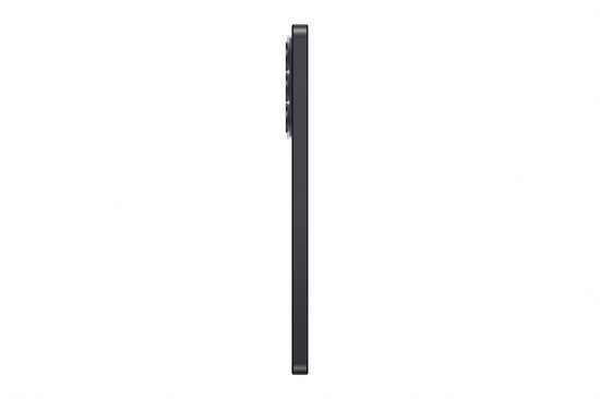 Zijaanzicht van een zwarte Samsung smartphone.