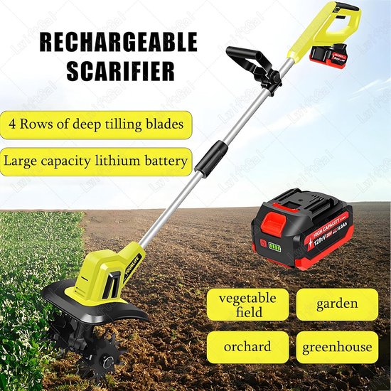 Elektrische Tuinfrees - Bodemfrees Grasmaaier - Tuinonderhoud - Draadloze Vrijheid - 25 Cm Werkbreedte - Zwart — afbeelding 4