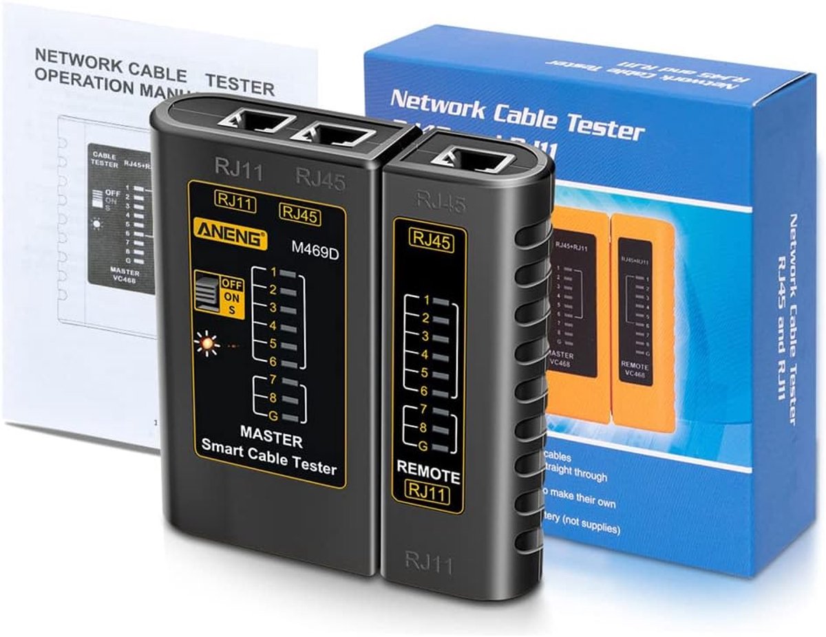 Kabel Tester - Netwerk Tester - Netwerk Reparatie - Meerdere Connectoren - Grijs