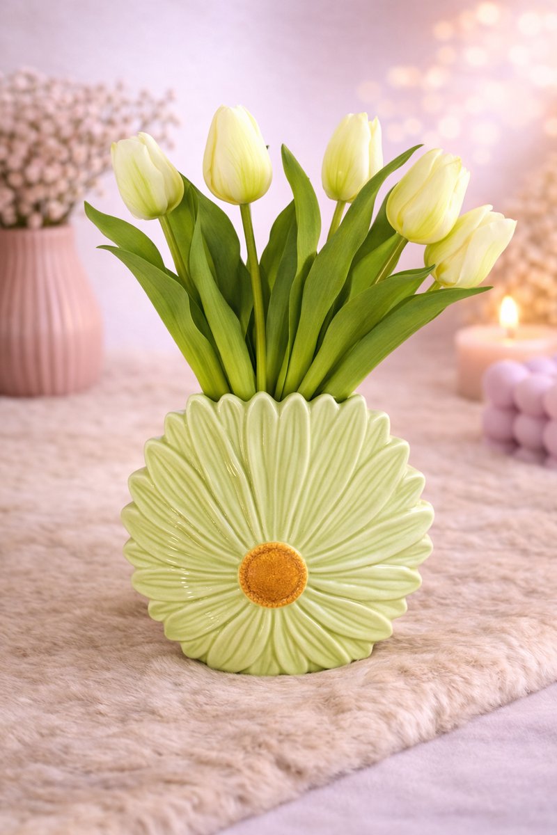 Bloemenvaas ‘Daisy’ – Een vrolijke eyecatcher in je interieur! | Viva Femme | Vaas | Decoratie | Cadeau | Wonen | Bloemen | Lente | Fris Groen