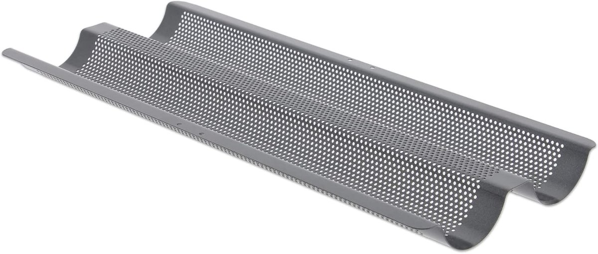 Stokbrood Bakplaat - Baguette Pan - Brood Bakken - Twee Stokbroden - 37x13x2 cm - Grijs Staal