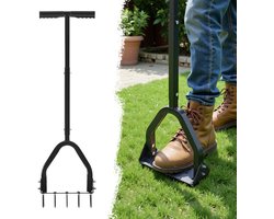 VEVOR Gazonbeluchter 23,5cm Handmatig, Gazonbeluchter met 15 Ijzeren Pinnen, Lange T-handgreep, Brede Plaat, Grondbeluchtingsgereedschap, Gazonbeluchter voor Verdichte Grond, Gazonverzorging, Tuin, Zwart