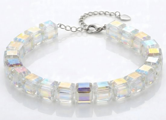 Bracelet en cristal Crystal Perles carré avec cristaux carrés de haute qualité et argent 925 - Bracelets de perles avec fermoir mousqueton - 16cm à 21cm - Livré avec coffret cadeau de Sophie Siero