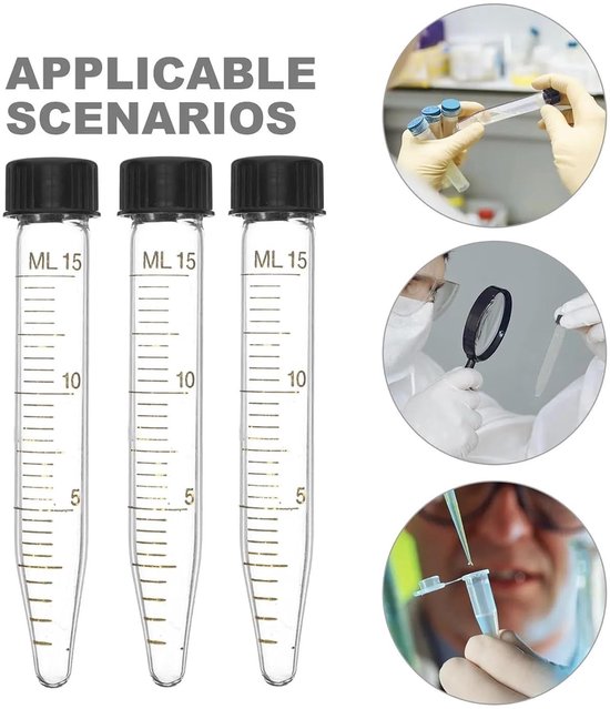 Centrifugebuisjes Set - Laboratoriumbuisjes Falcon - Wetenschappelijk Onderzoek - Afgestudeerde Markeringen - 15ml Volume - Transparant van Merkloos — afbeelding 2