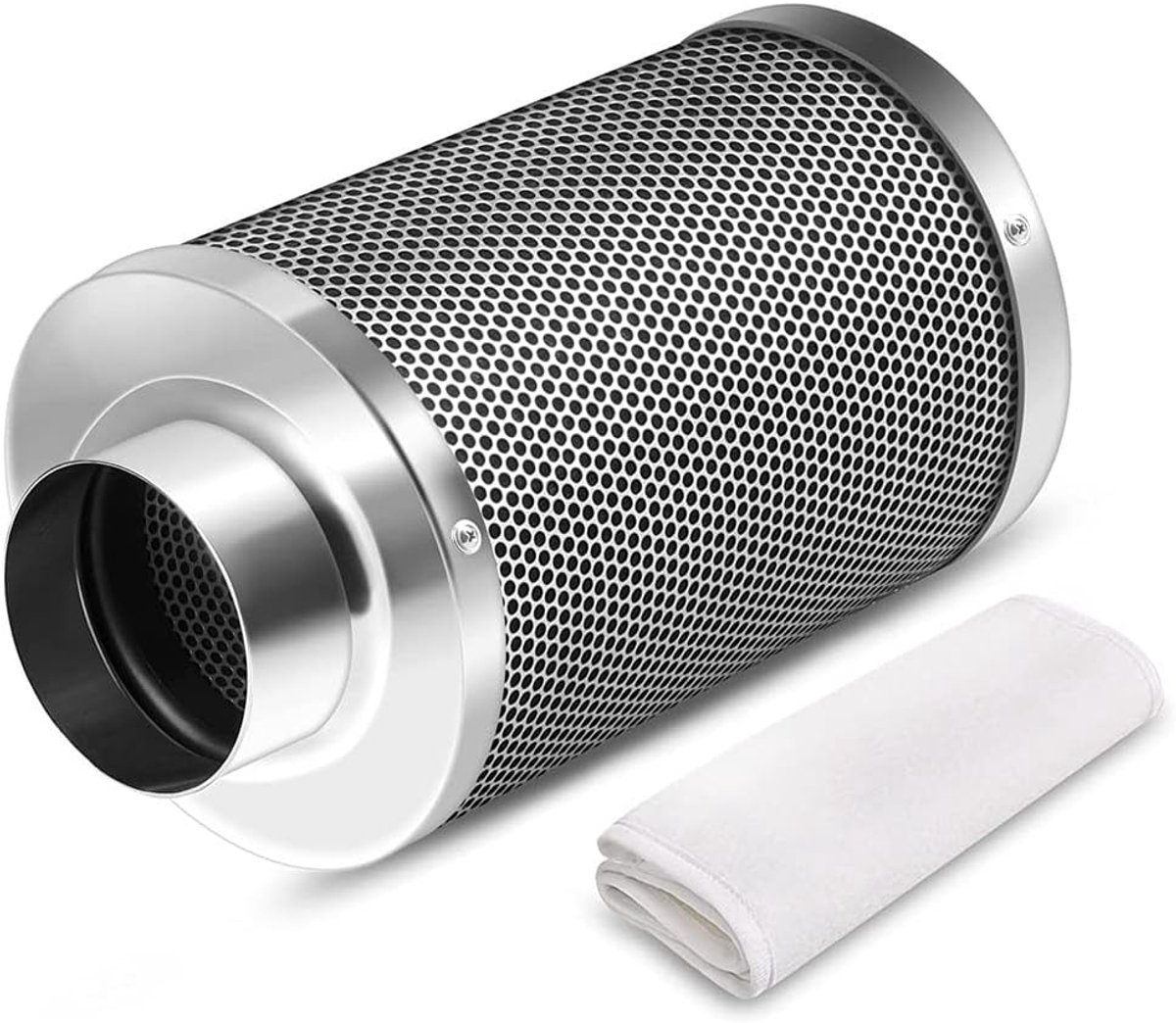 Luchtkoolfilter 100 mm - Geurfilter Kweekkast - Geurcontrole Binnen - Omkeerbare Flens - 24x22x22 cm