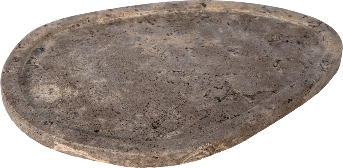 Atmooz Youri Plate – 33 x 25 x 1.5 CM – Grijs Travertijn – Organische Decoratieschaal – Luxe Natuursteen Dienblad – Grijze Tray voor Accessoires – Modern Design – Grijs