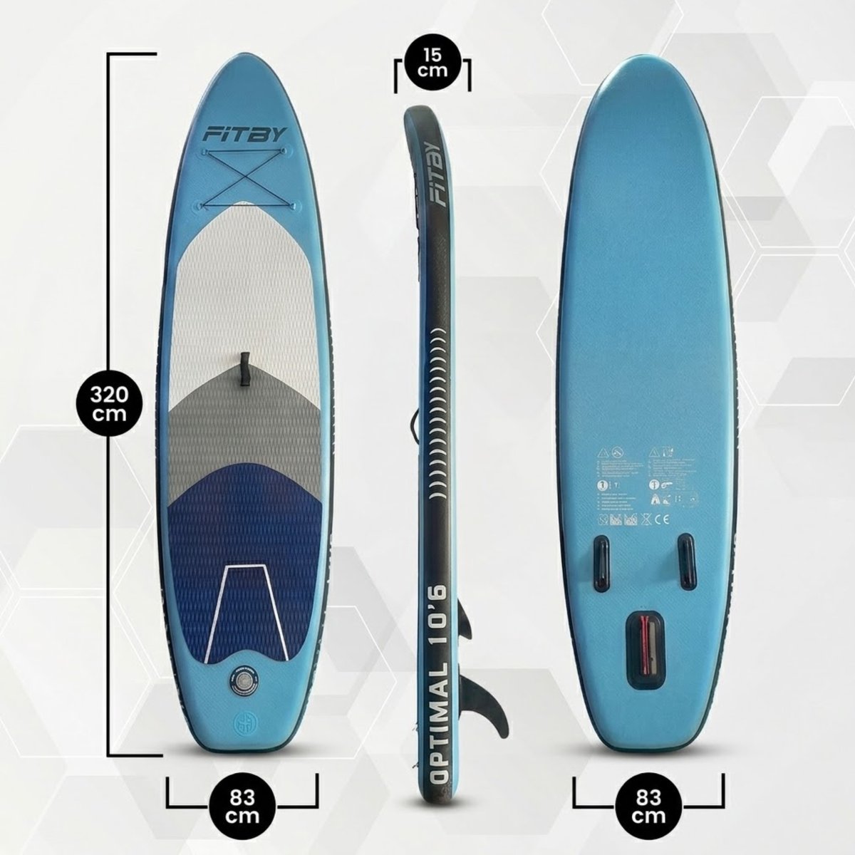 Fitby Sup Board - Surfboard - Paddle board - Opblaasbaar - Verstelbare Peddel - Pomp - Draagtas - Max 150kg - 320X80cm - Blauw – foto 8