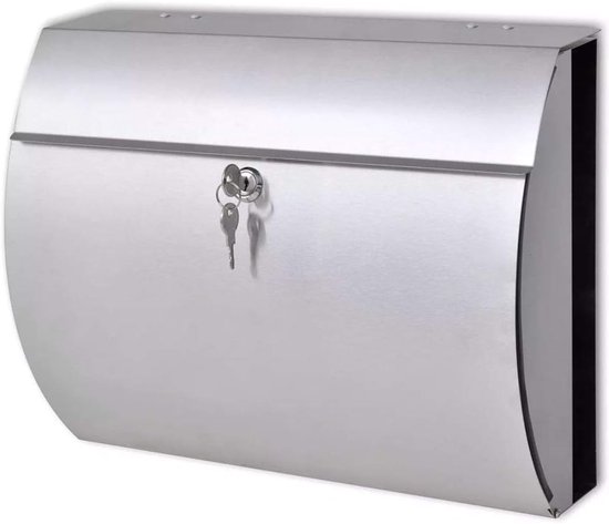 Brievenbus RVS - Wandbrievenbus met Krantenhouder - Modern Design - Breed Inwerpgleuf 37.5 cm - Inclusief 2 Sleutels & Montage Materiaal