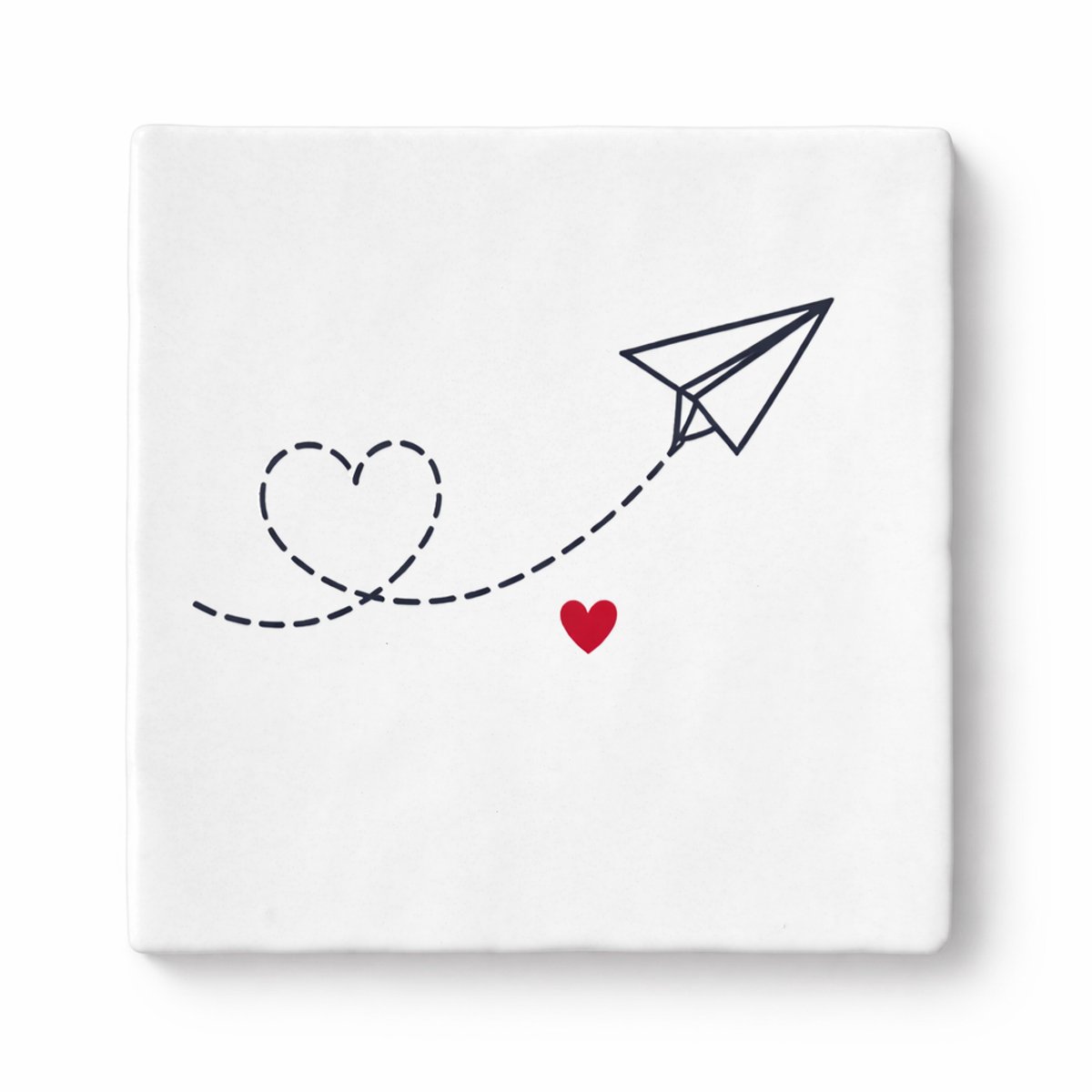 Tegeltje Liefde met Hart & Vliegtuig – 10x10 cm Keramisch Tegeltje – Romantisch Cadeau Valentijn / Liefdes Cadeau – Woondecoratie