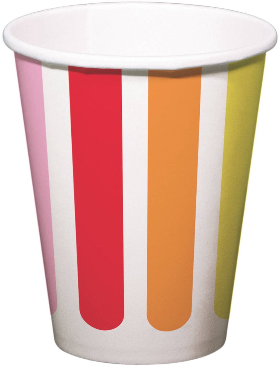 Drinkbekertjes karton met vrolijke strepen / FOLAT / FEEST DRINKBEKER KARTON 8 STUKS