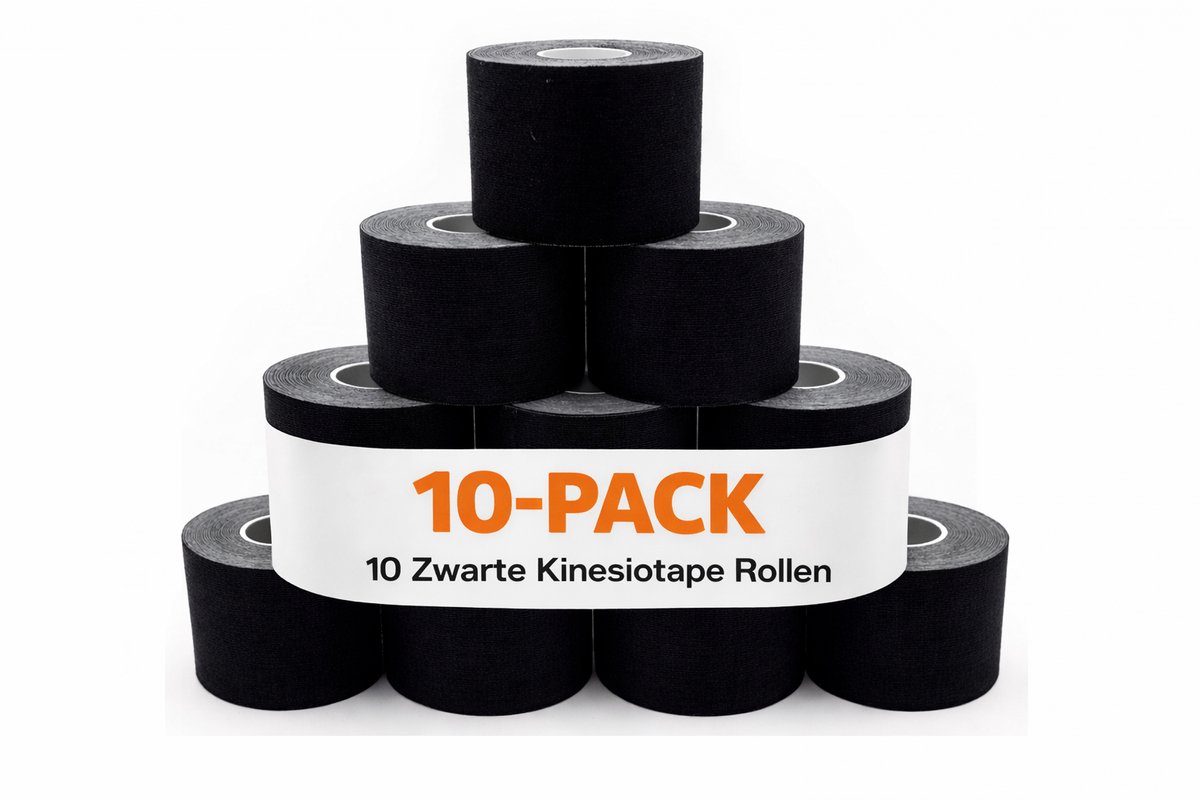 Inodes® Kinesiotape Zwart 10-Pack - Sporttape - 5 cm x 5 m - Kinesiologie Tape - Elastisch & Zelfklevend - Fysiotape Voordeelverpakking - 10 Rollen