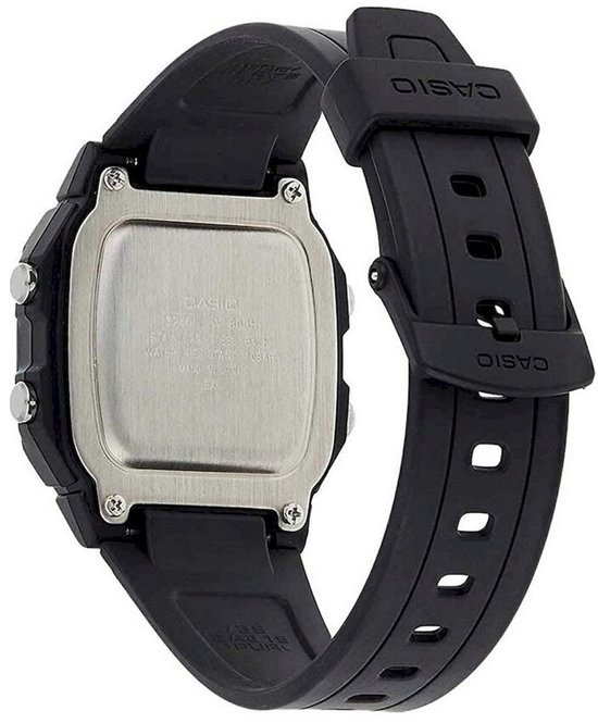 Zwart Casio horloge met metalen achterkant.