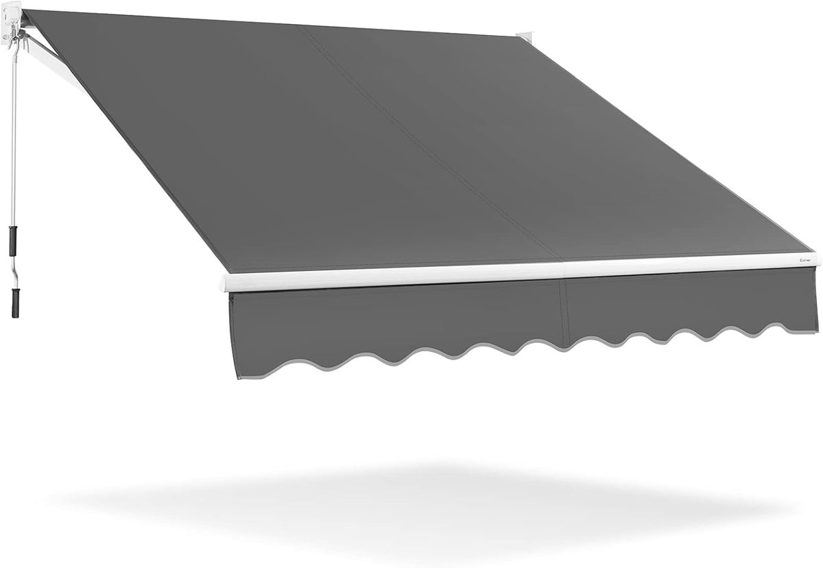 KOMFOTTEU Zonwering met scharnierarm, 245 x 200 cm, luifel voor balkon, terrasluifel met 5-60° instelbare hoek, uv-bestendig en waterafstotend, zonwering met handslinger, aluminium/polyester