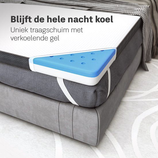 Matelas Topper CozySense® 180x200 - Surmatelas - Matelas de dessus - Mousse à mémoire de forme avec Gel Refroidissant - CertiPUR® - Fermeté Ferme - 8 CM - Housse Lavable