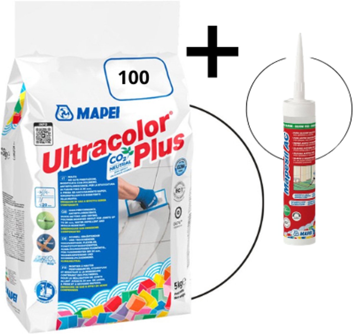 Combipakket Mapei Ultracolor Plus kleurcode 100 + siliconen kit kleurcode 100