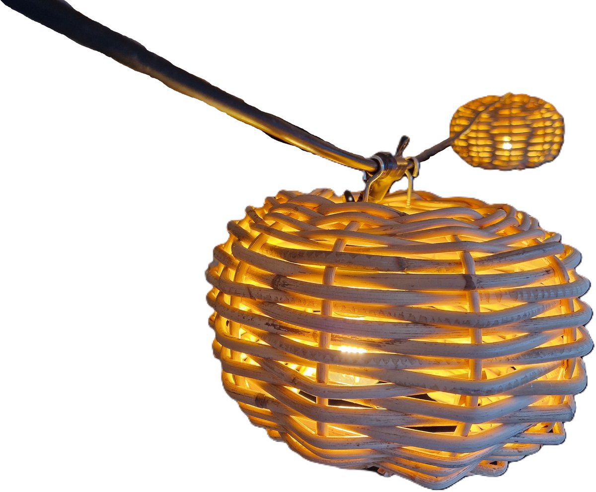 Lichtslinger - Pikkabel - Rotan - lampionnen - 10 lichtbronnen - Tuinversiering