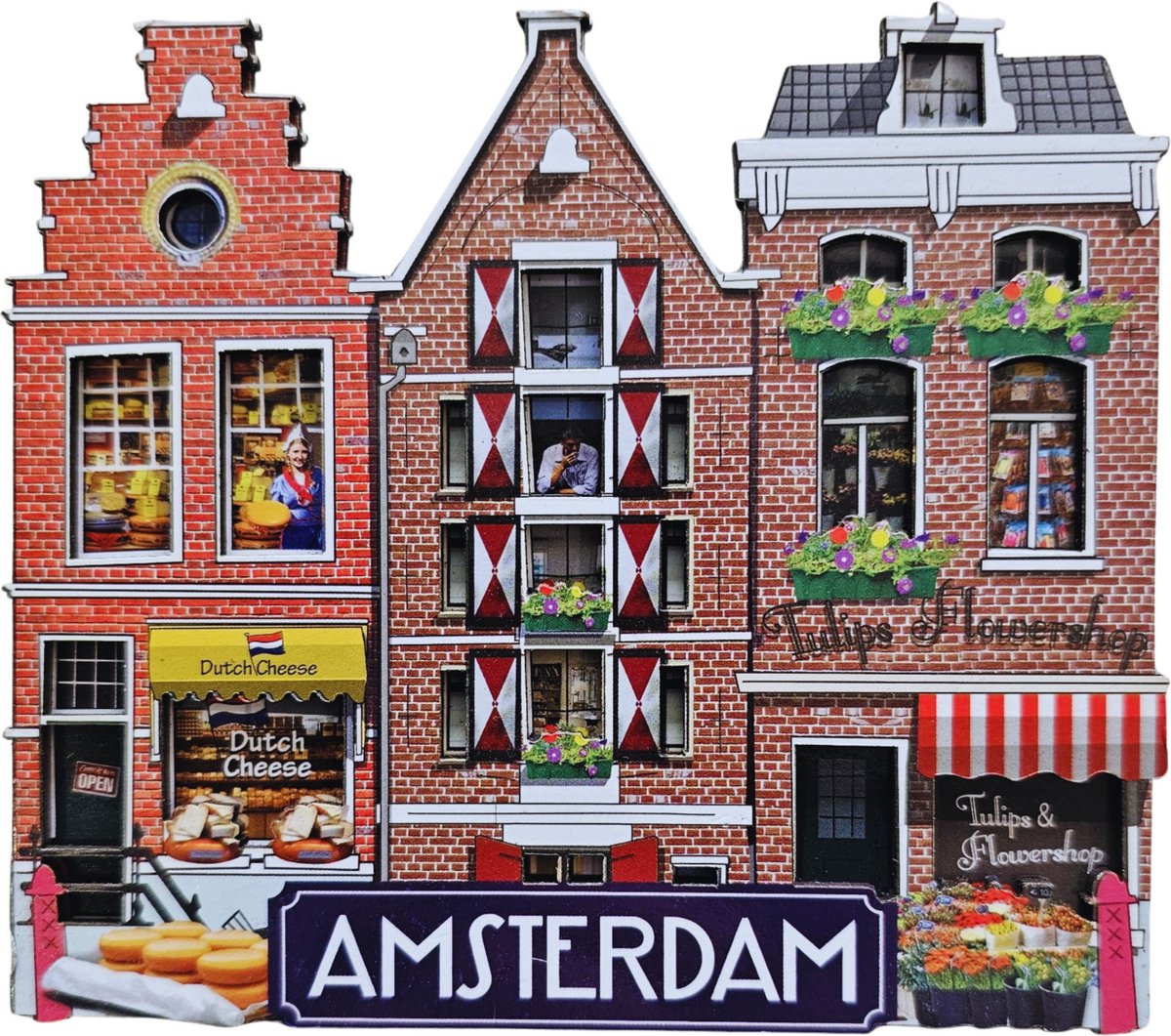 Souvenirmagneet - Amsterdam - Typisch Hollands - Gevelhuisjes - Souvenirmagneet - 3 Grachtenpandjes
