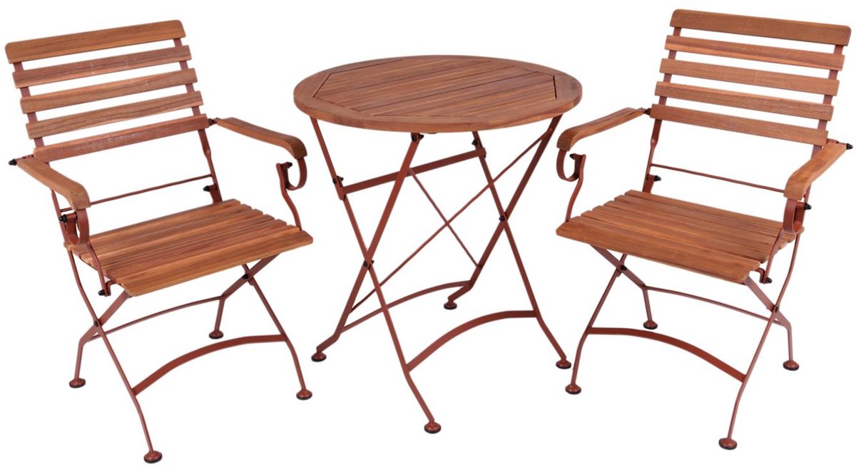 MaximaVida inklapbare ronde acacia bistroset Toscana 70 cm roestbruin - stoelen met armleuning