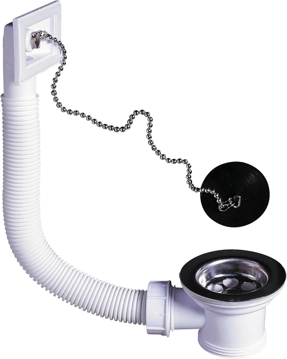Gootsteen Afvoer - Sifon Keuken - Waterafvoer Regelen - Met Stop Overloop - Ø 50 mm - Wit