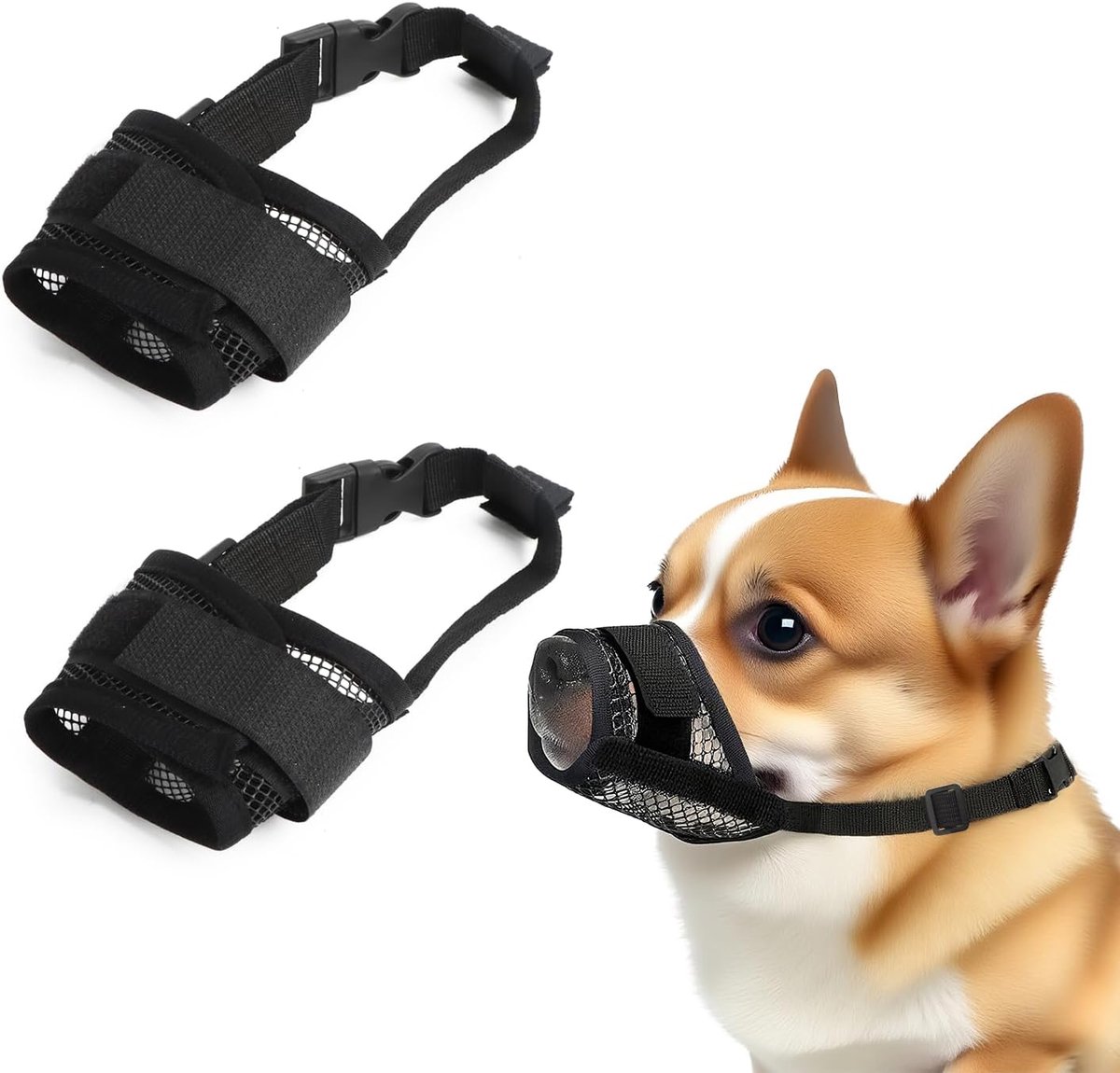 Honden muilkorf - Mondkap hond - Veilig uitlaten - Verstelbaar gaas - Set van 2 - Zwart