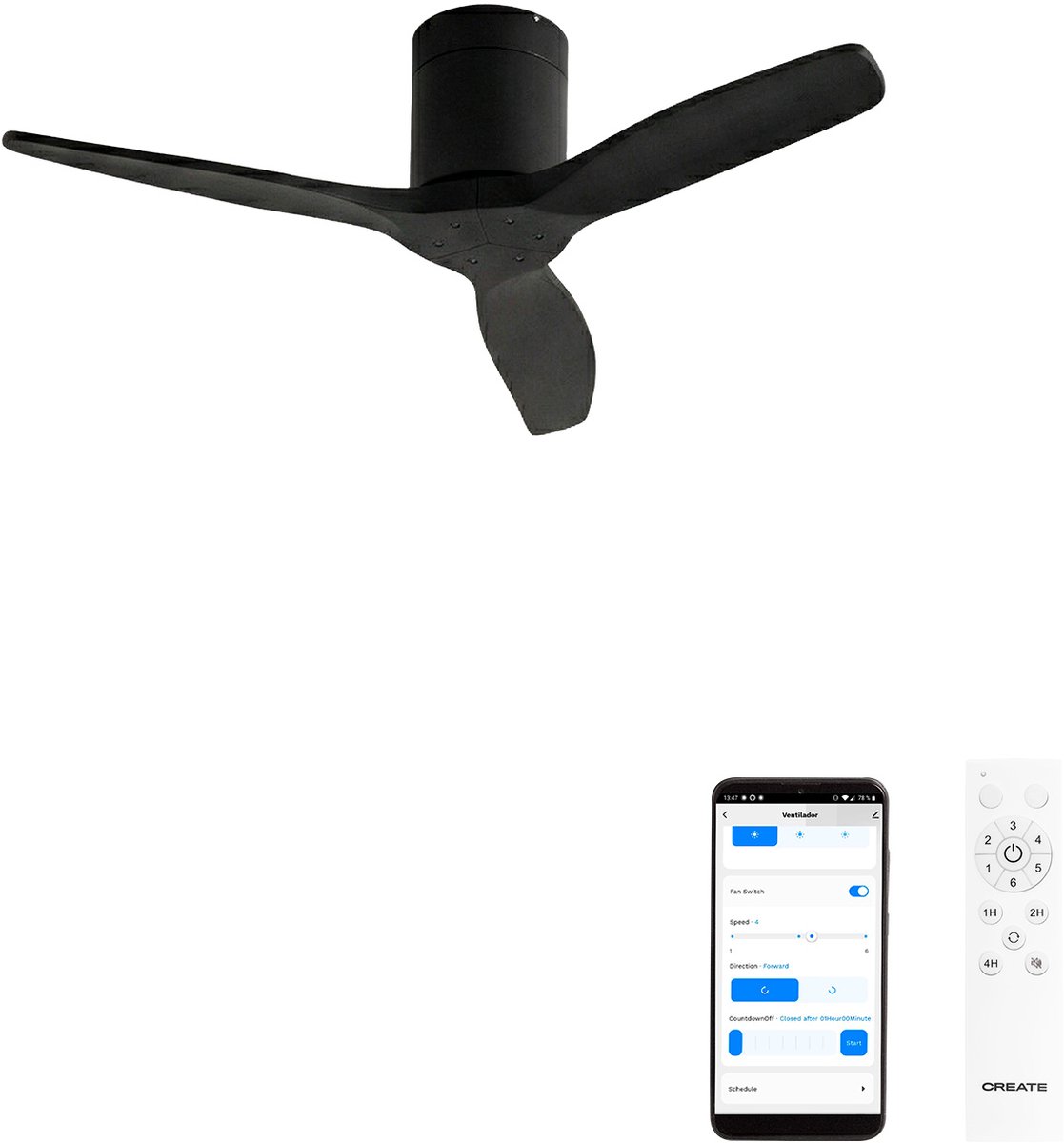CREATE - Stille 40W plafondventilator met technische ABS bladen in verschillende maten - S - Geen licht - WIFI - WIND CALM