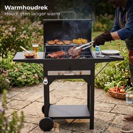 Lomera Houtskool BBQ - BBQ op Wielen - Houtskool BBQ op Wielen - Houtskool BBQ met Deksel - Zwarte Houtskool BBQ van Merkloos — afbeelding 4