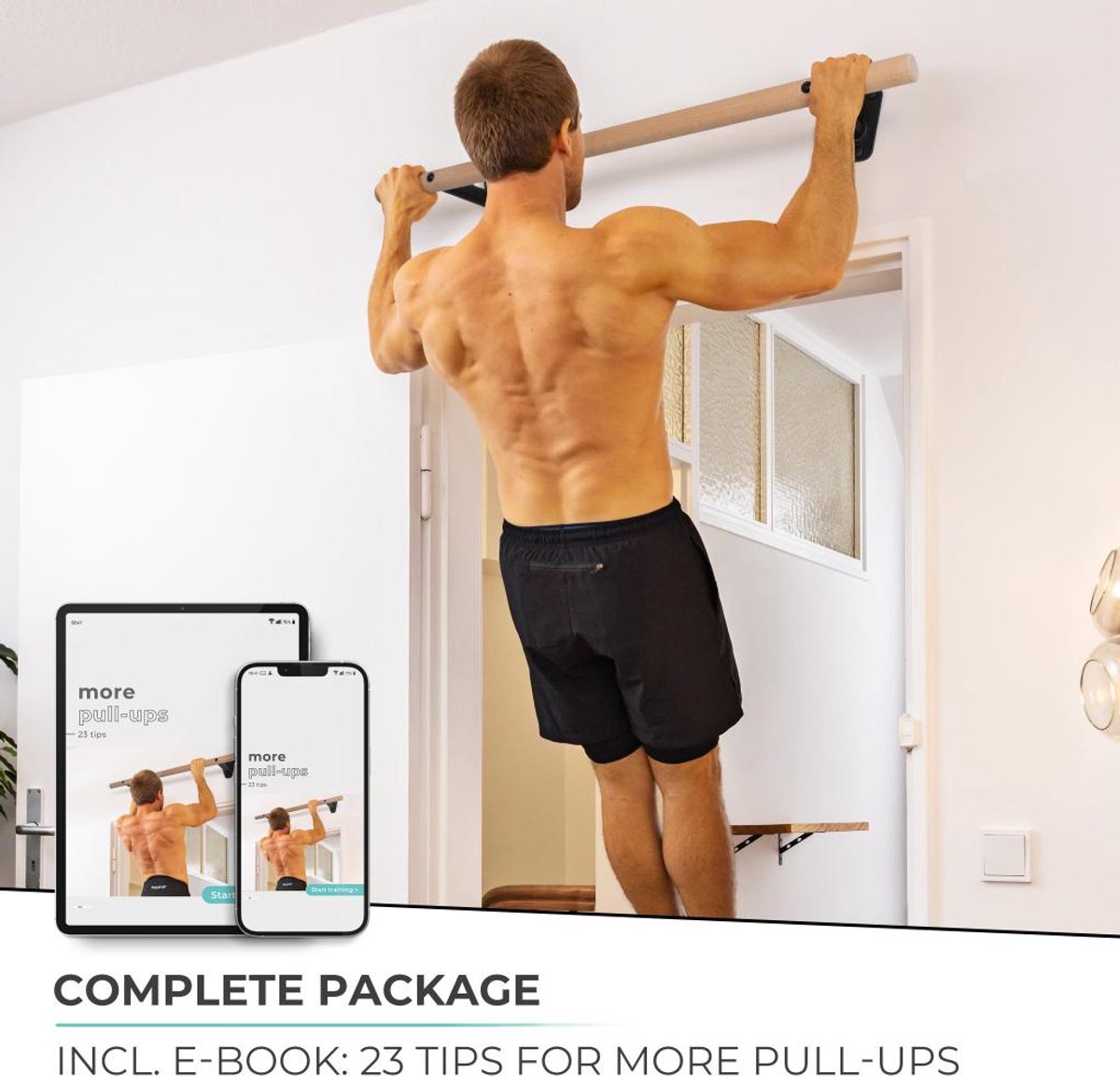 PULLUP & DIP Wood - Houten Pull-up Stang Wandmontage - Premium Beukenhout - 40mm Grip Diameter - Extra Brede Grip (100 cm) thumbnail 7