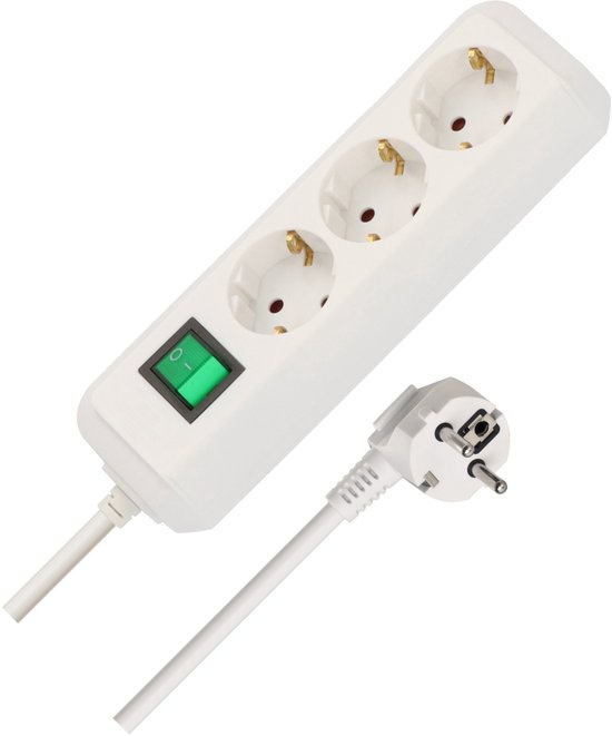 Brennenstuhl Eco-Line 3-voudige stekkerdoos (Stekkerblok met hogere contactbescherming, Schakelaar,1,5m Kabel) wit