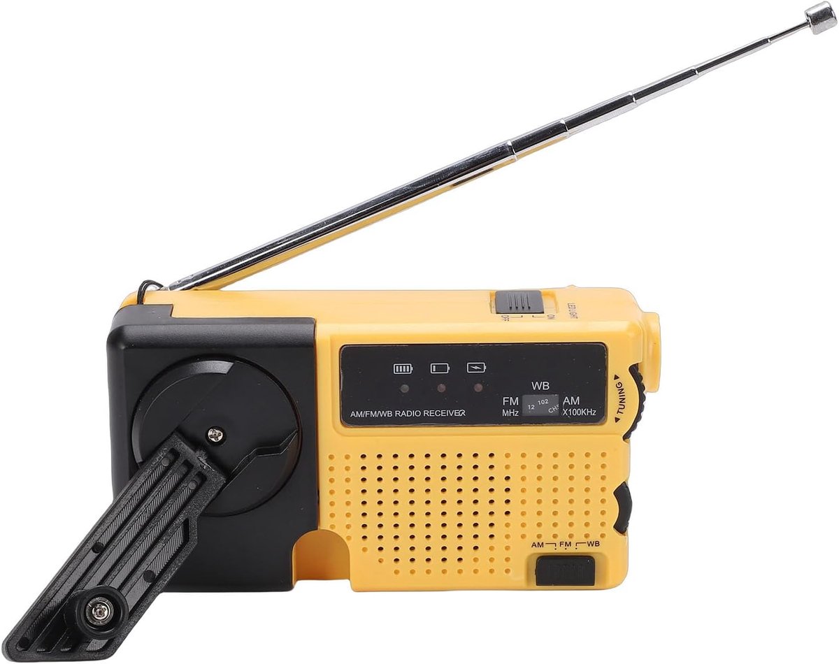 Noodradio - Draagbare radio - Noodsituaties buiten - Handslinger en zonne-energie - 16 x 8 x 5 cm