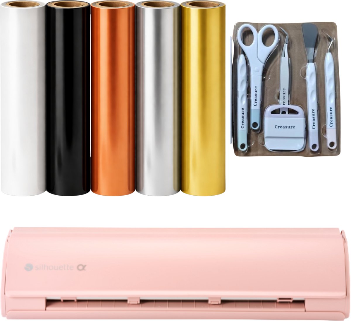 Silhouette Cameo 5α Roze – Metallic Creative Starterpakket – Snijplotter met Vinyl, Flexfolie, Toolset & Applicatiefolie – Complete DIY Set URL van de productafbeelding undefined