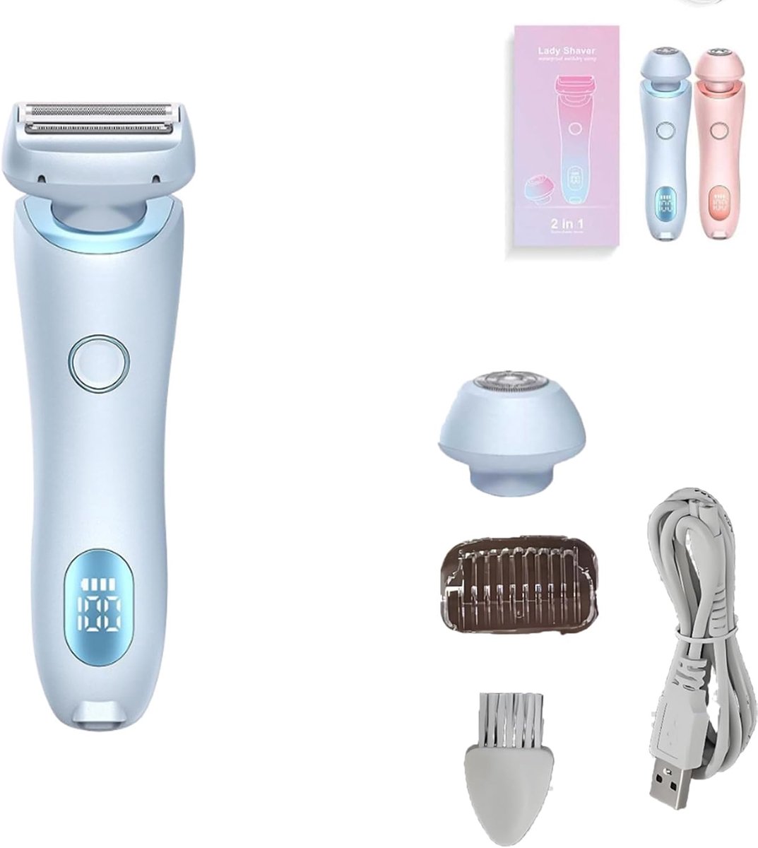 Scheerapparaat Dames - Bikinitrimmer Elektrisch - Gladde Huid - Dubbele Scheerkoppen - USB Oplaadbaar - Blauw