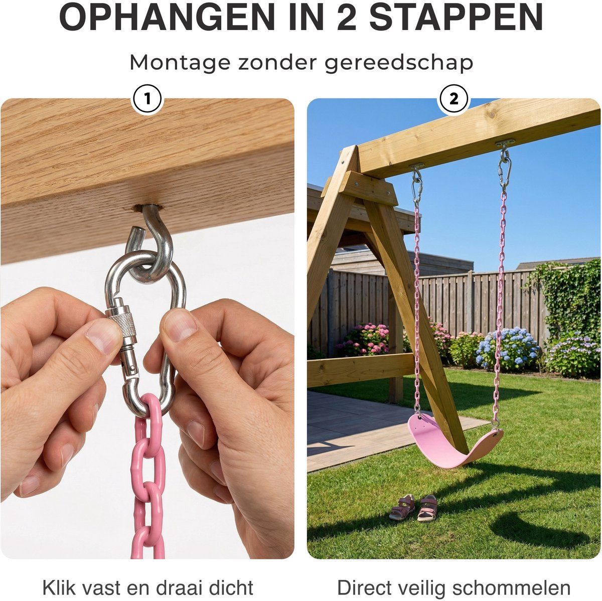JAXY Schommelzitje - Kinderschommel Buiten - Tot 136 KG - Buitenspeelgoed Jongens, Meisjes & Peuter - Roze — afbeelding 10