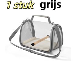 1 stuk - Reiskooi voor kleine vogels - Draagbaar - Staand verblijf - Comfortabele mat (met lade) - Geschikt voor diverse vogels en hagedissen - 25,5*19*18 cm - Grijs