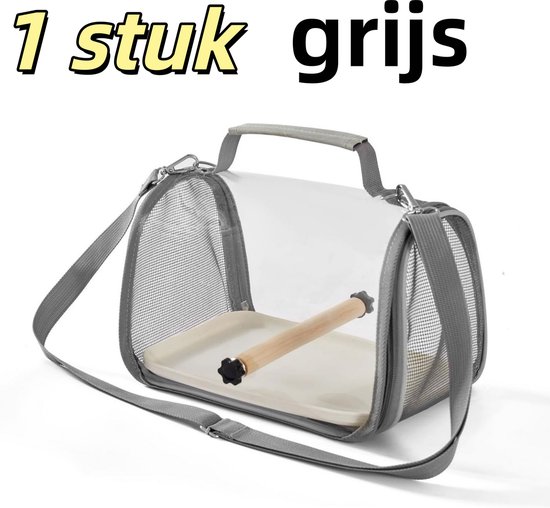 1 stuk - Reiskooi voor kleine vogels - Draagbaar - Staand verblijf - Comfortabele mat (met lade) - Geschikt voor diverse vogels en hagedissen - 25,5*19*18 cm - Grijs