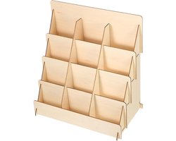 Houten Wenskaartenrek - Ansichtkaarthouder Organizer - Thuis Evenementen Bureau - Vier Niveaus Opslag - 38x35x20 cm - Natuurlijk Hout