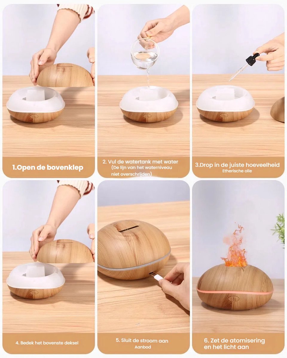 Vusddy Flame Effect Aroma Diffuser Essential Oil Diffuser 7 Colours 3 Timers Automatic Shut Off Without Water Humidifier for Home, Office, Bedroom (Black