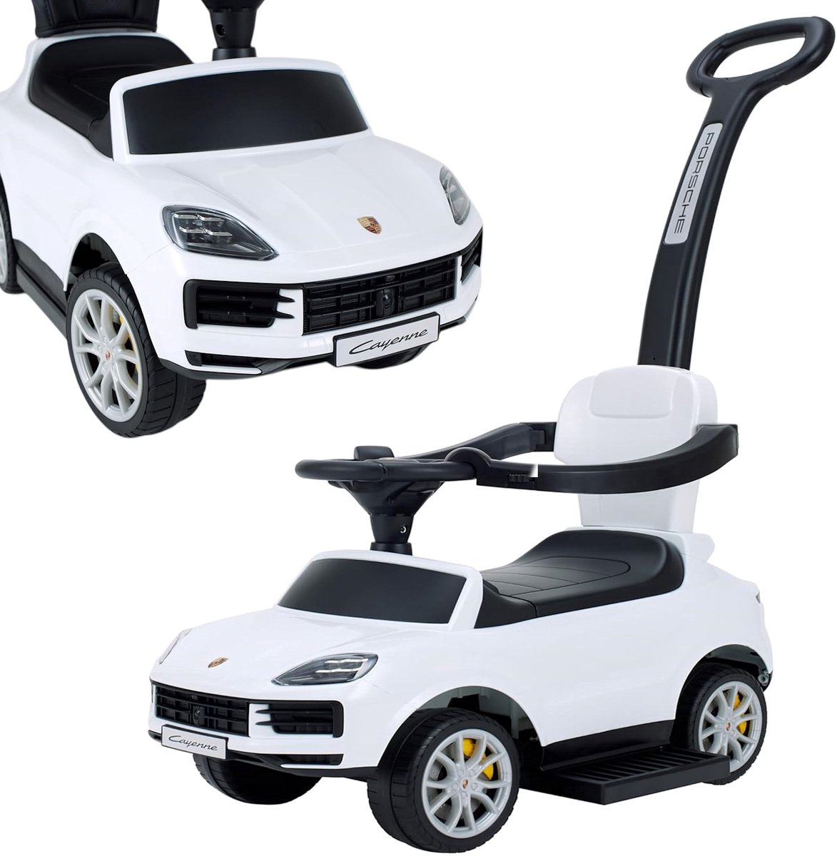 COIL Loopauto Porsche Cayenne – 3-in-1 Kinder Loopauto met Duwstang - Baby Loopwagen met Stuur - vanaf 1 jaar - Wit