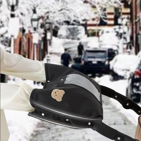 Kinderwagen handmuff - Wandelwagen wanten - Warme handen buiten - Met telefoonvak - 52 x 30 cm - Zwart — afbeelding 2