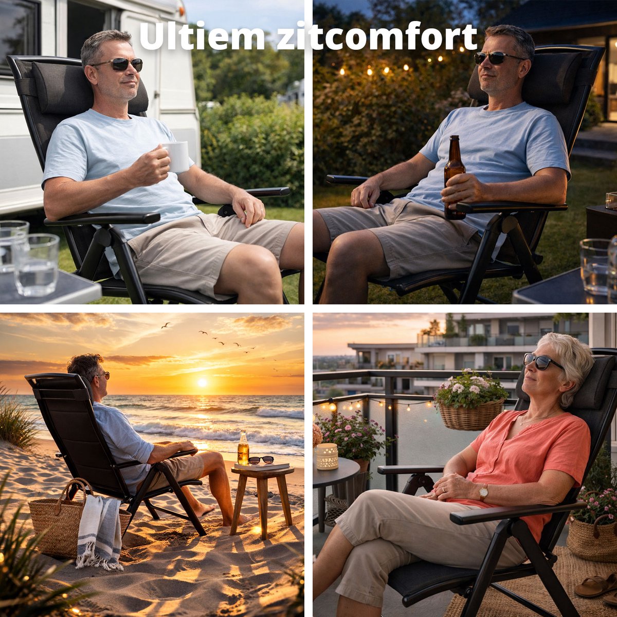 FlinQ Luma Verstelbare Aluminium Tuinstoelen 1-PACK - Weerbestendig Tuinmeubelen - Relax Stoel - Ideale Campingstoel - Ook voor Tuin of Balkon thumbnail 2