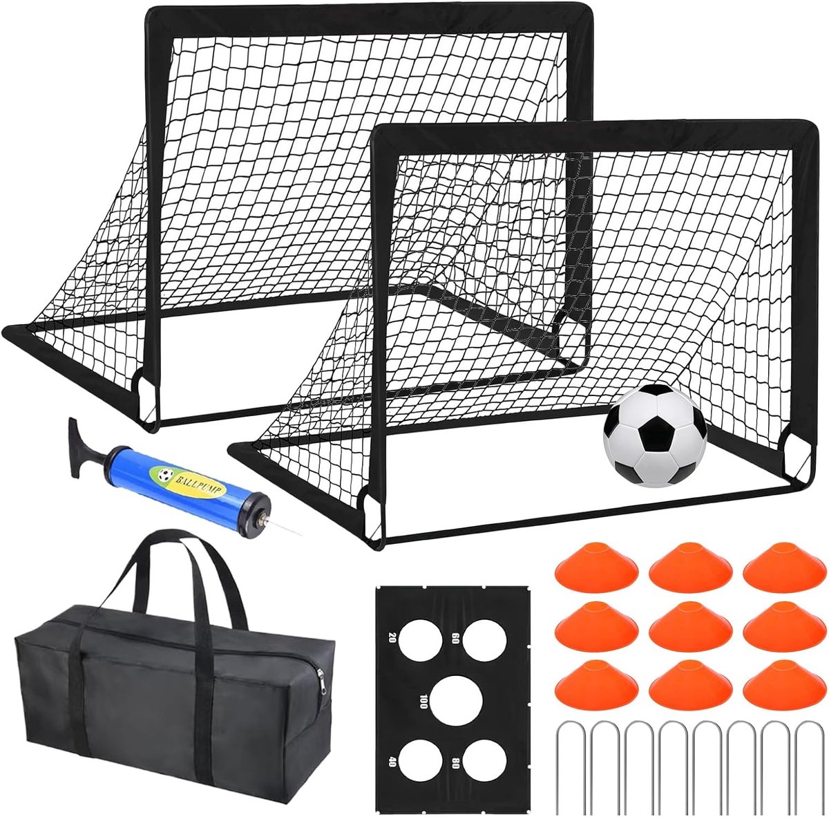 Voetbaldoelen Set - Trainingsapparatuur - Buiten Sporten - Draagbaar Opvouwbaar - 120 x 90 cm - Zwart