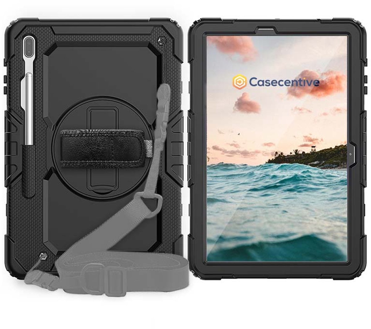 Casecentive - Handstrap Pro Hardcase met handvat - Galaxy Tab S7 FE 2021 - zwart
