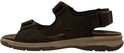 Bruine nubuck sandaal met klittenbandsluiting en taupekleurige zool, zijaanzicht.