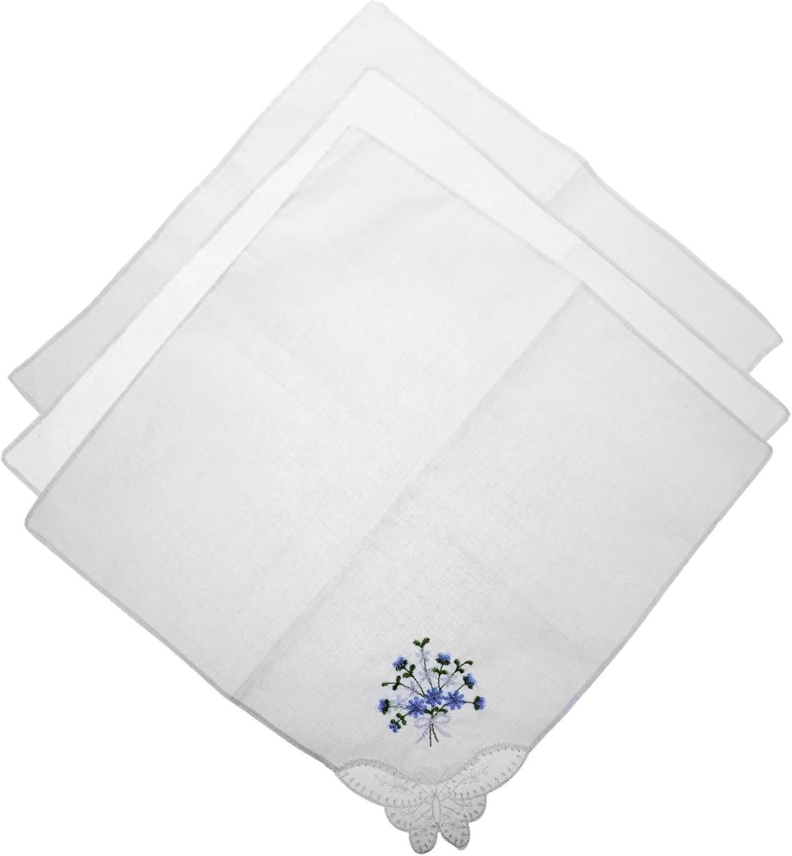 Dames zakdoeken - Geborduurde doekjes - Decoratief gebruik - Met kantafwerking - 28x28 cm - As shown