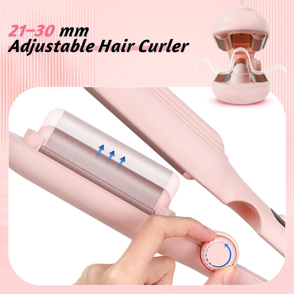 Elodame Krul Styler Watergolf Roze met Negatieve Ionen - afbeelding 2