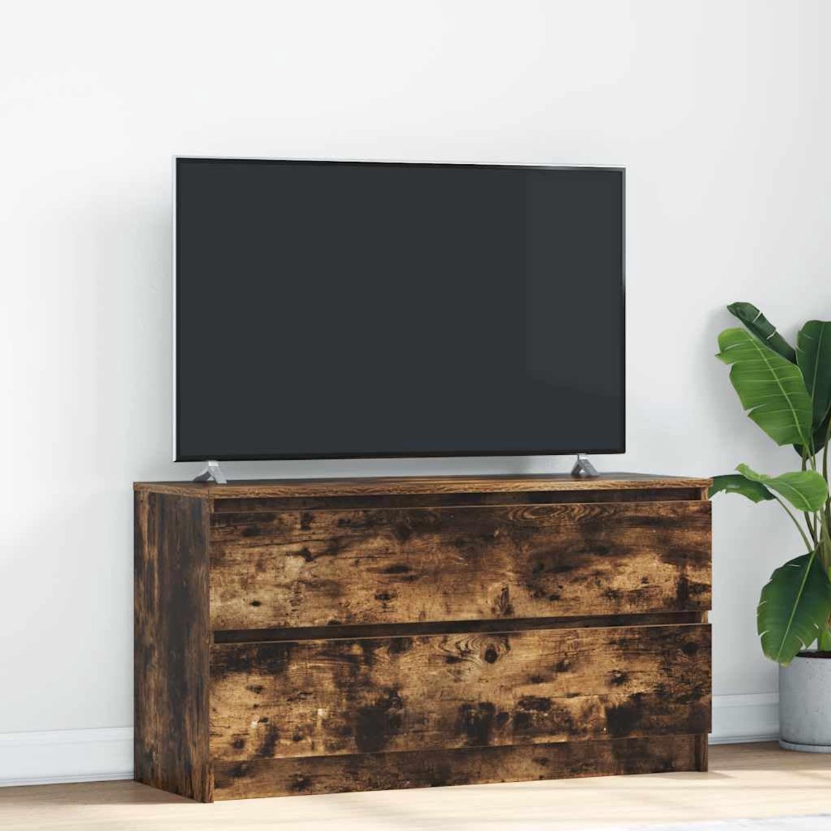Tv-kast - Mediameubel Opbergkast - Woonkamer Entertainment - Duurzaam Houtmateriaal - 100 x 35 x 54 cm - Rookeiken
