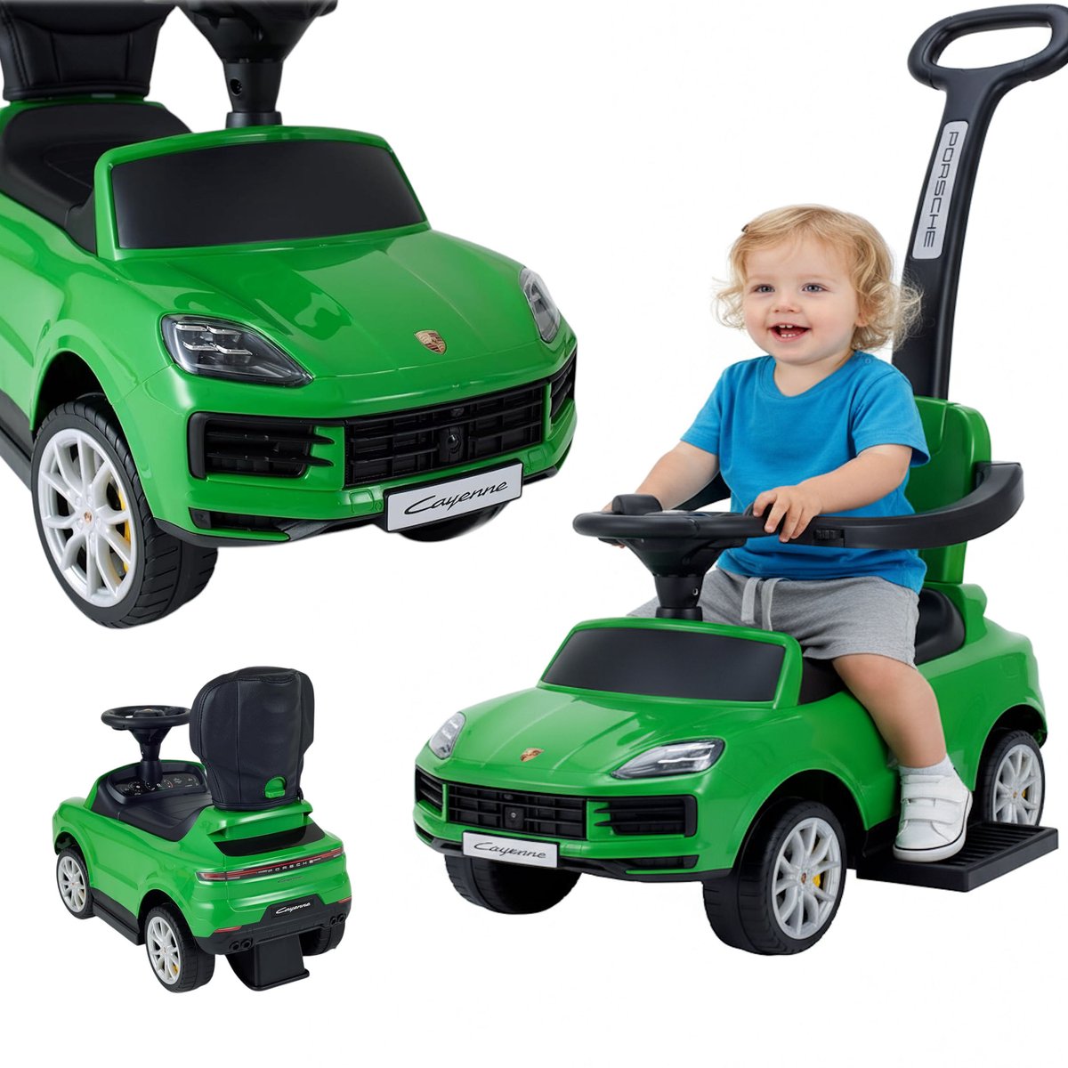 COIL Loopauto Porsche Cayenne – 3-in-1 Kinder Loopauto met Duwstang - Baby Loopwagen met Stuur - vanaf 1 jaar - Groen